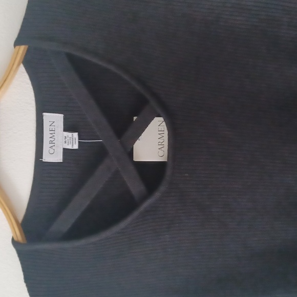 Ribbed Black Knit Ballet X Front Top CV200459 CARMEN Marc Valvo Stretchy - Picture 3 of 7